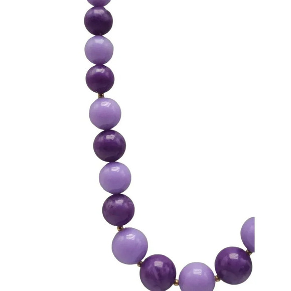 Purple Acrylic Beaded Necklace Gold Tone Spring Ring Closure Vintage - Picture 2 of 6
